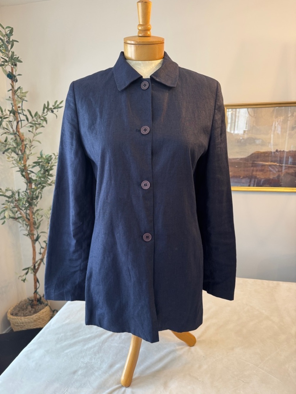 Vintage! Amanda Smith Pure Linen Navy Single-Breasted Blazer, sz 6